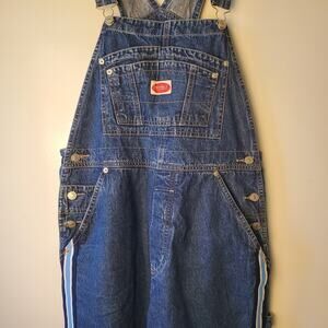 Vtg Revolt Sz L Bib Overalls Blue Denim With Ribbon Side Stripes Festival